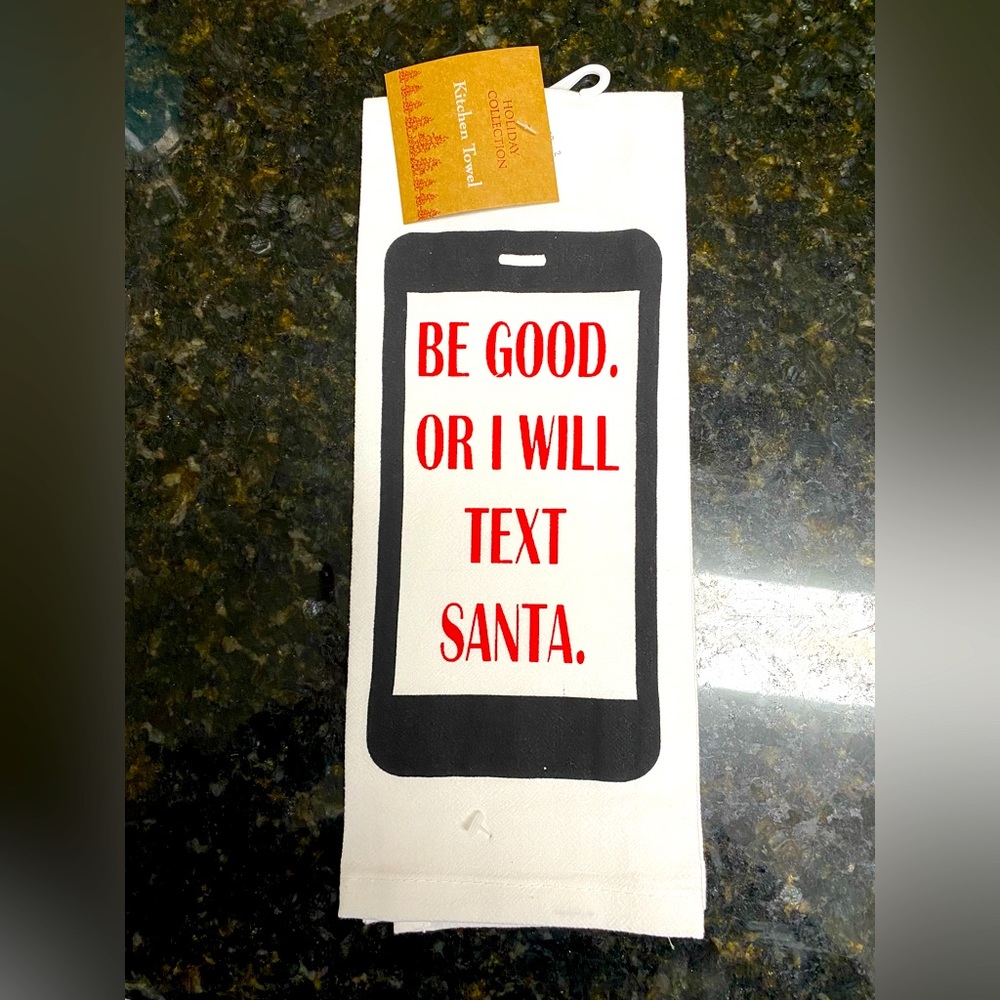 Christmas Kitchen Towel Be good or I will text Santa Dish Towel Hand Tow…